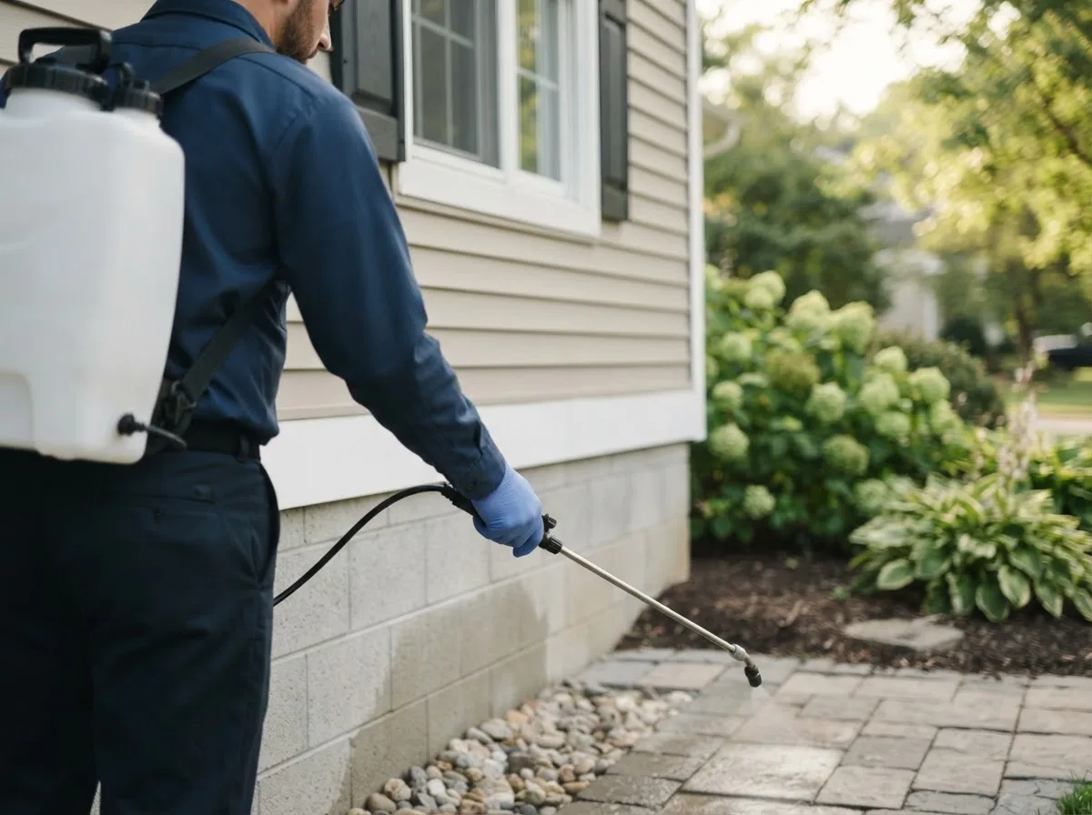 Pest control technician inspecting a home in Alton, IL